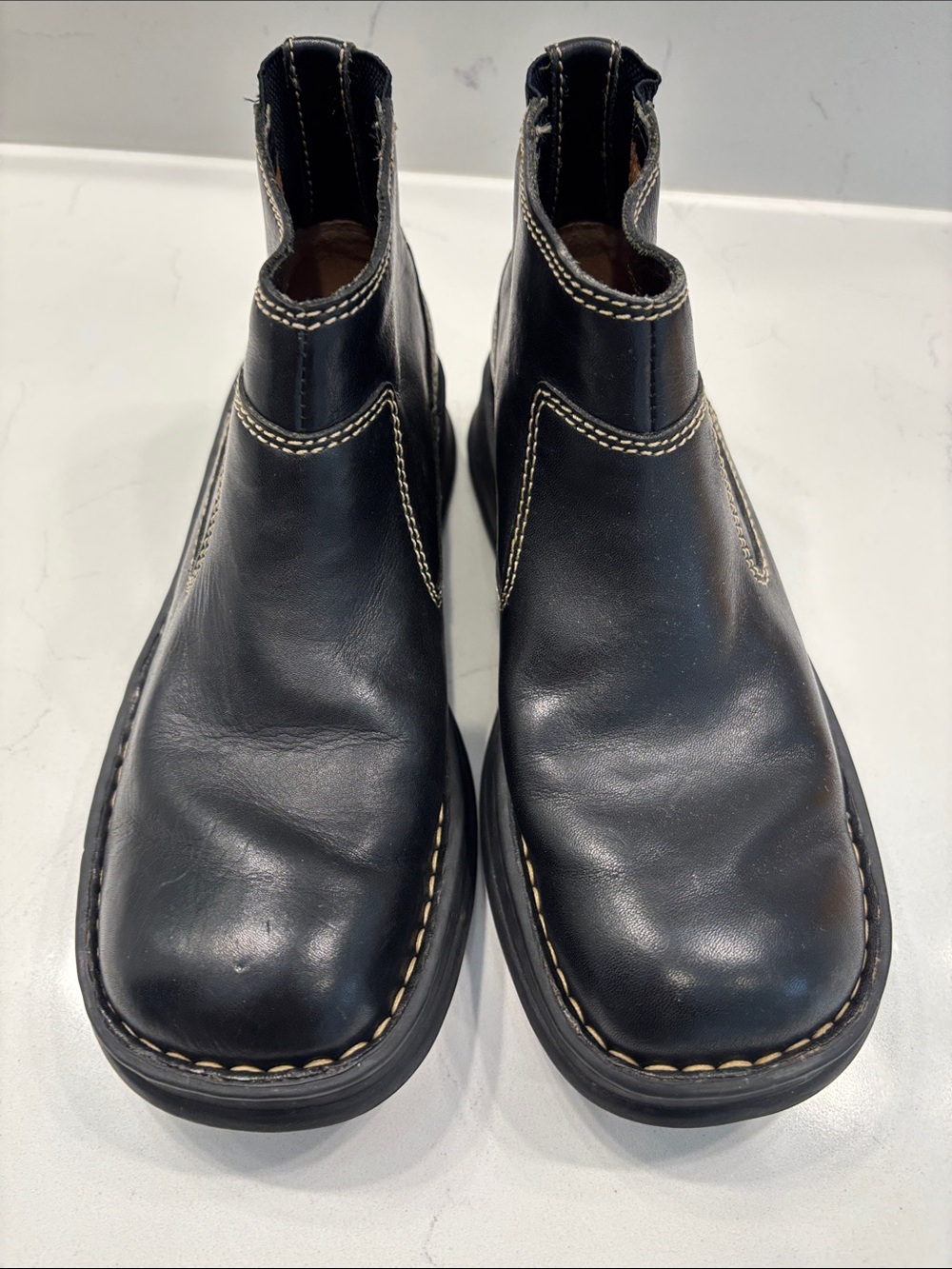 Born Black Leather Ankle Boots with Contrast Stitching